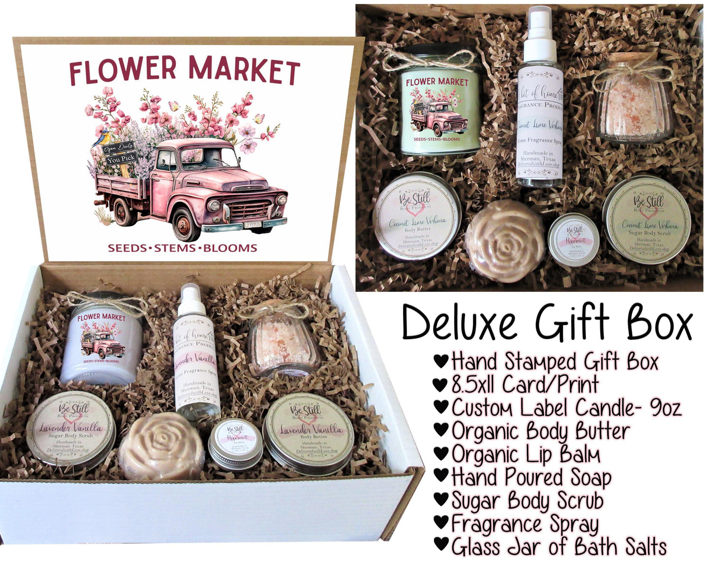 Flower Market Truck Gift Box | Handmade Spa Set, Self Care for Women