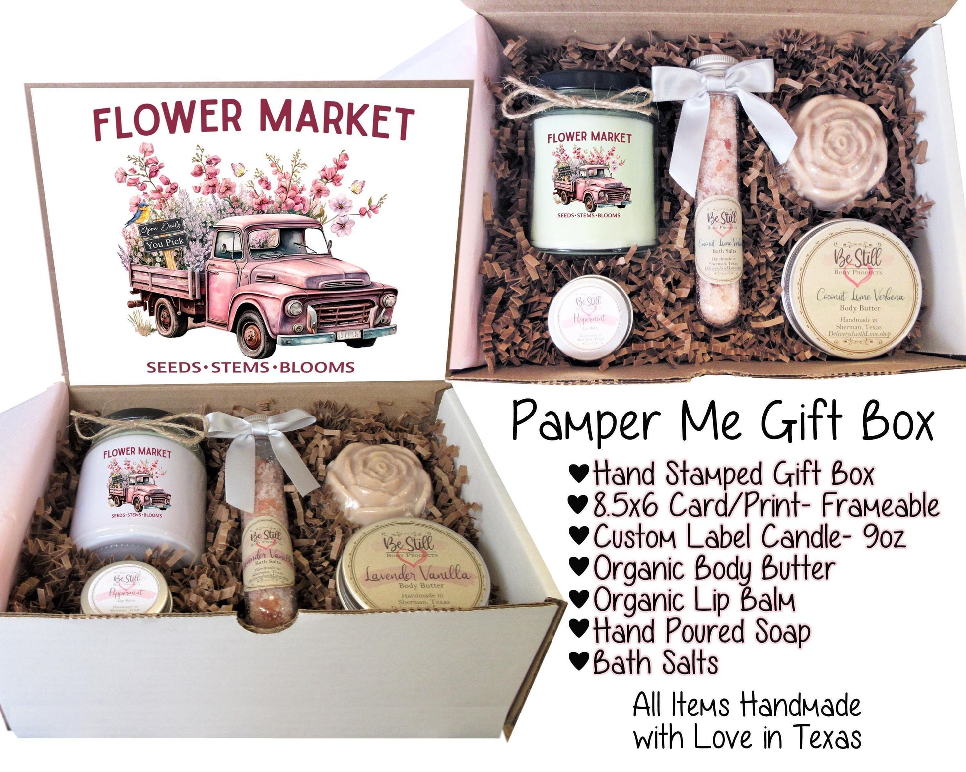 Flower Market Truck Gift Box | Handmade Spa Set, Self Care for Women