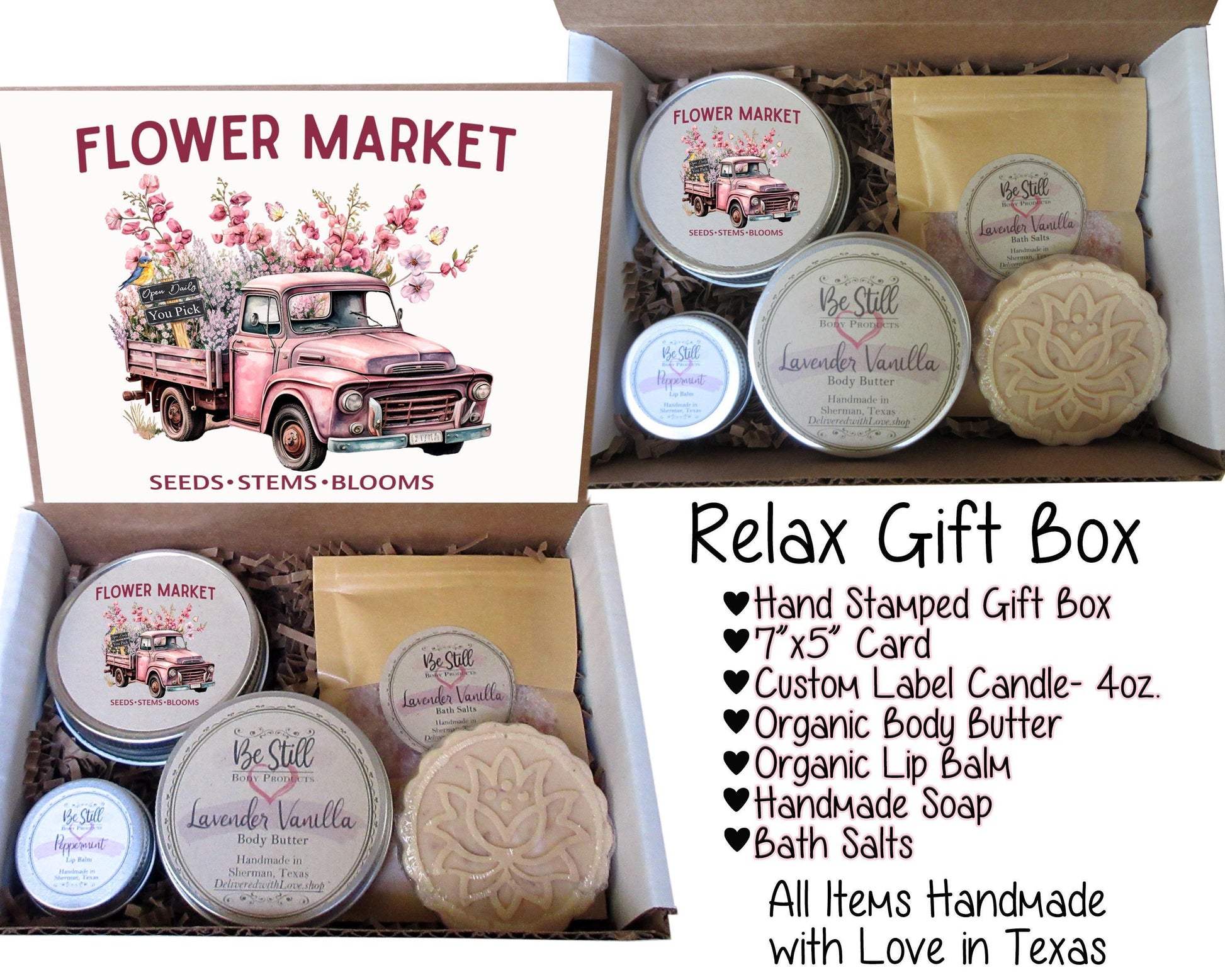 Flower Market Truck Gift Box | Handmade Spa Set, Self Care for Women