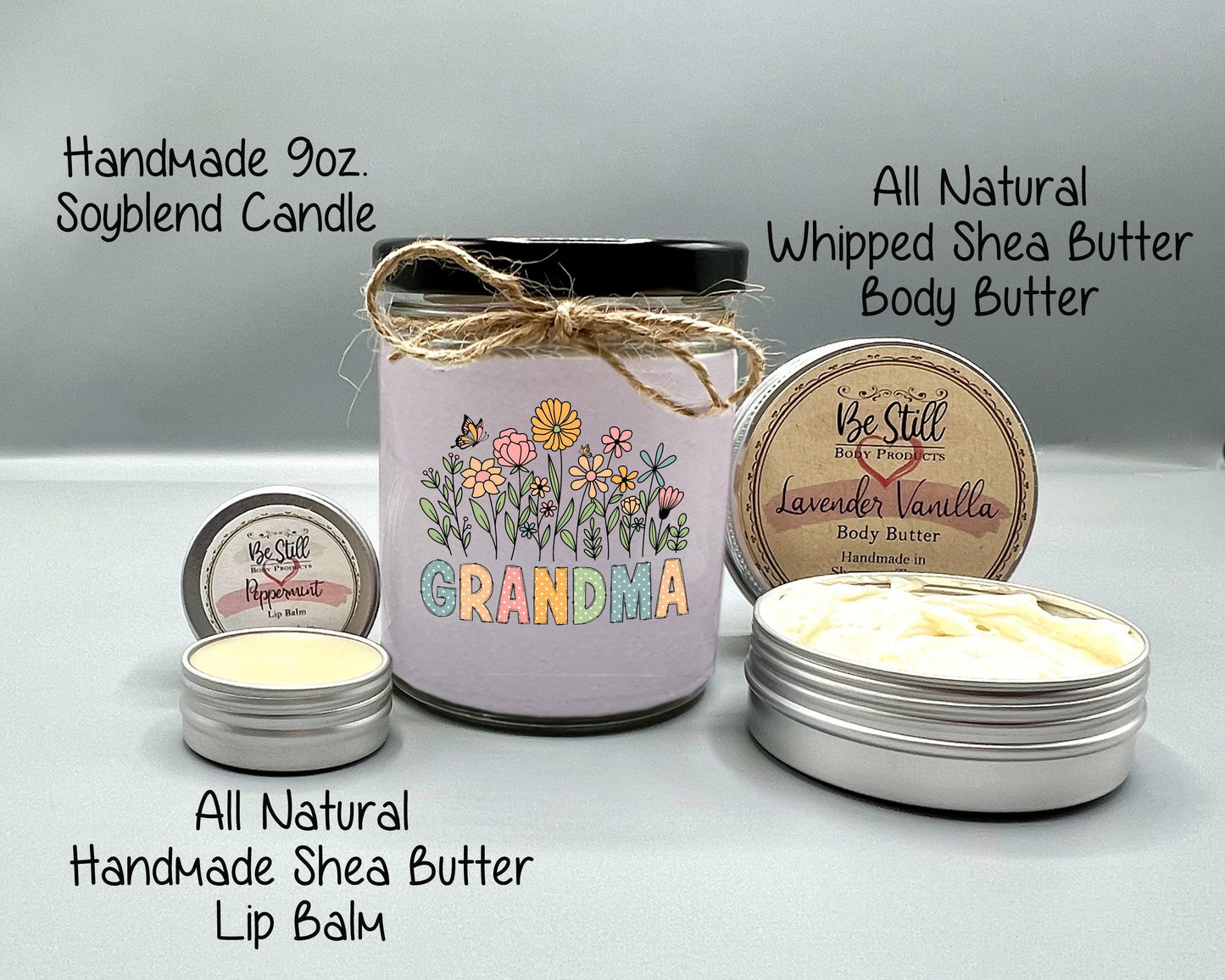 Grandma T-Shirt Gift Set- T-Shirt, Candle, Glass Can, Handmade Spa Items-  Perfect Gift for Grandma - Personalized and Handmade
