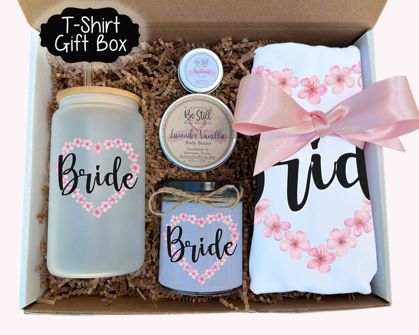 Handmade Bride Gift Box - T-Shirt Spa Items Candle Tumbler - Care Package for Her