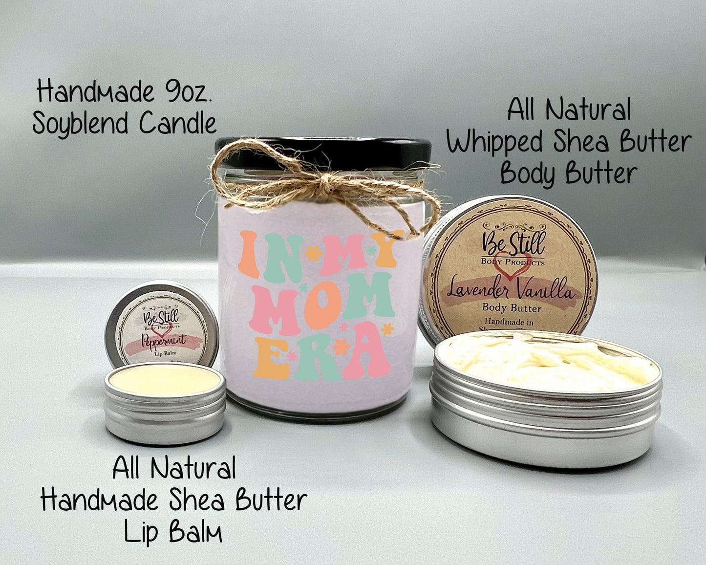 In My Mom Era Gift Box- Custom Candle, T-Shirt, Glass Can and Handmade Spa Items, In My Era Gift