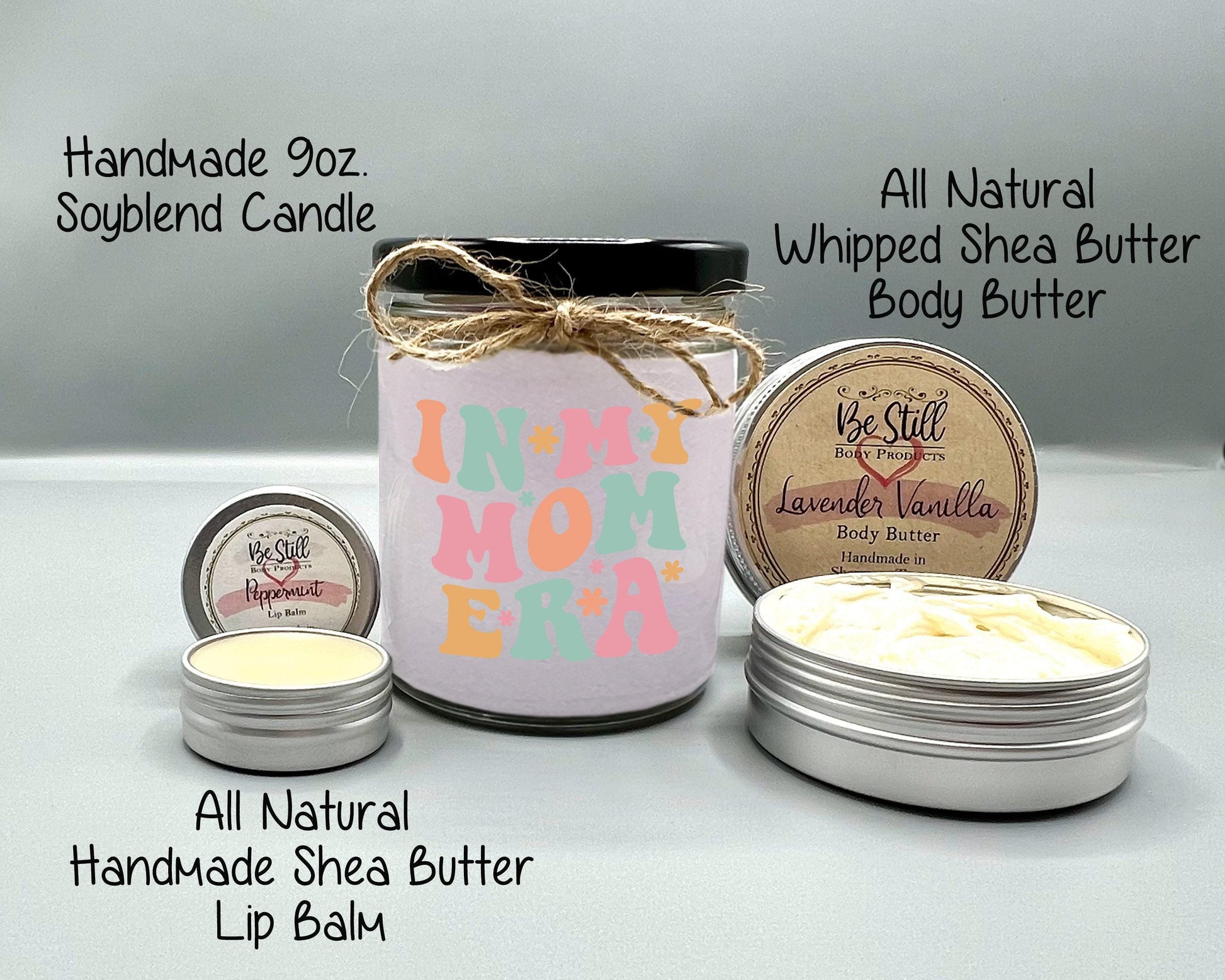 In My Mom Era Gift Box- Custom Candle, T-Shirt, Glass Can and Handmade Spa Items, In My Era Gift