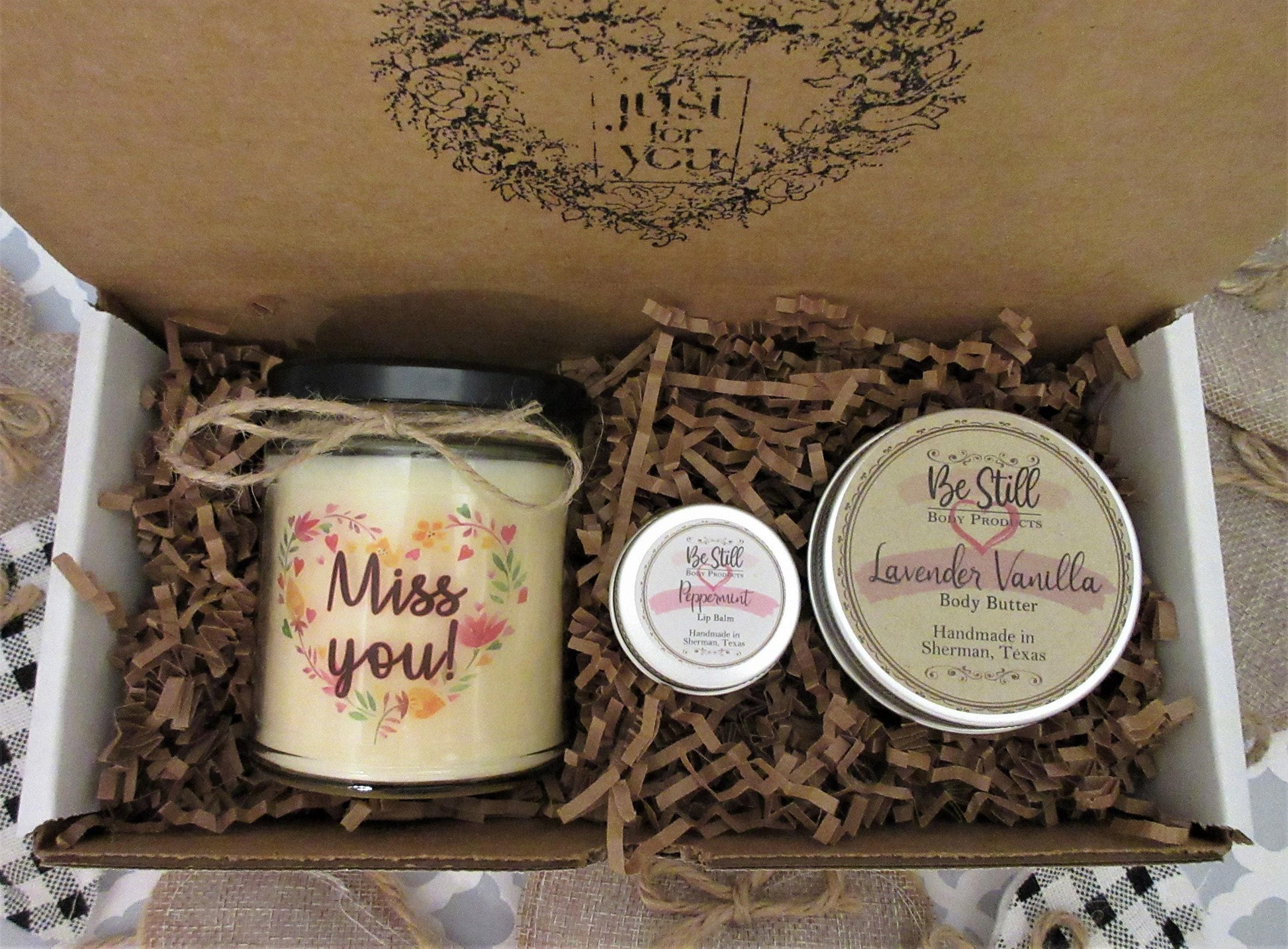 MISS YOU GIFT | Handmade Custom Candle | Self Care Gift Box | Made in Texas | Wife, Mom, Sister, Friend, Daughter, Coworker, Aunt