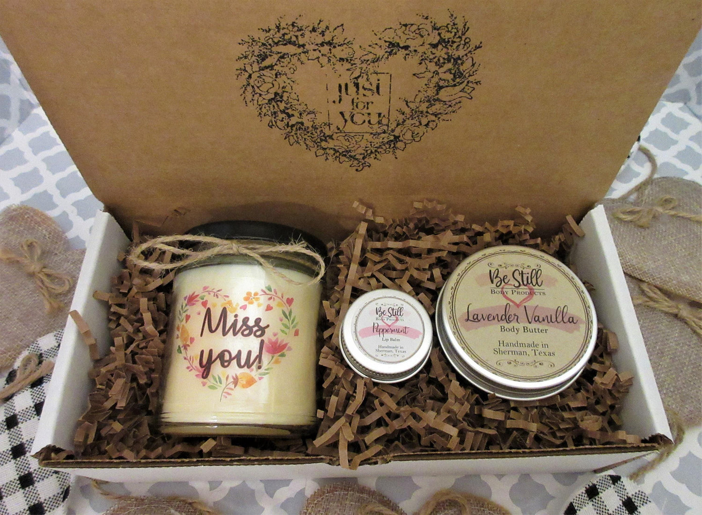 MISS YOU GIFT | Handmade Custom Candle | Self Care Gift Box | Made in Texas | Wife, Mom, Sister, Friend, Daughter, Coworker, Aunt