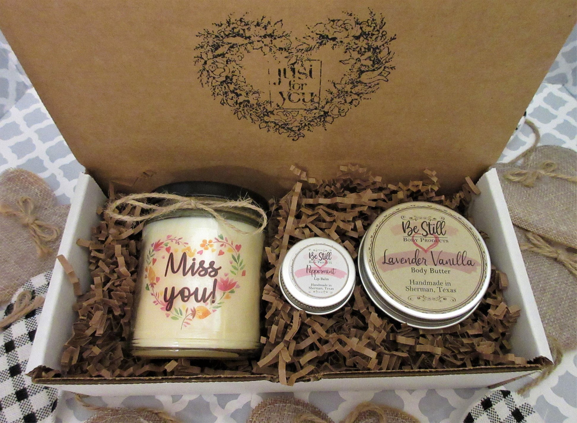 MISS YOU GIFT | Handmade Custom Candle | Self Care Gift Box | Made in Texas | Wife, Mom, Sister, Friend, Daughter, Coworker, Aunt