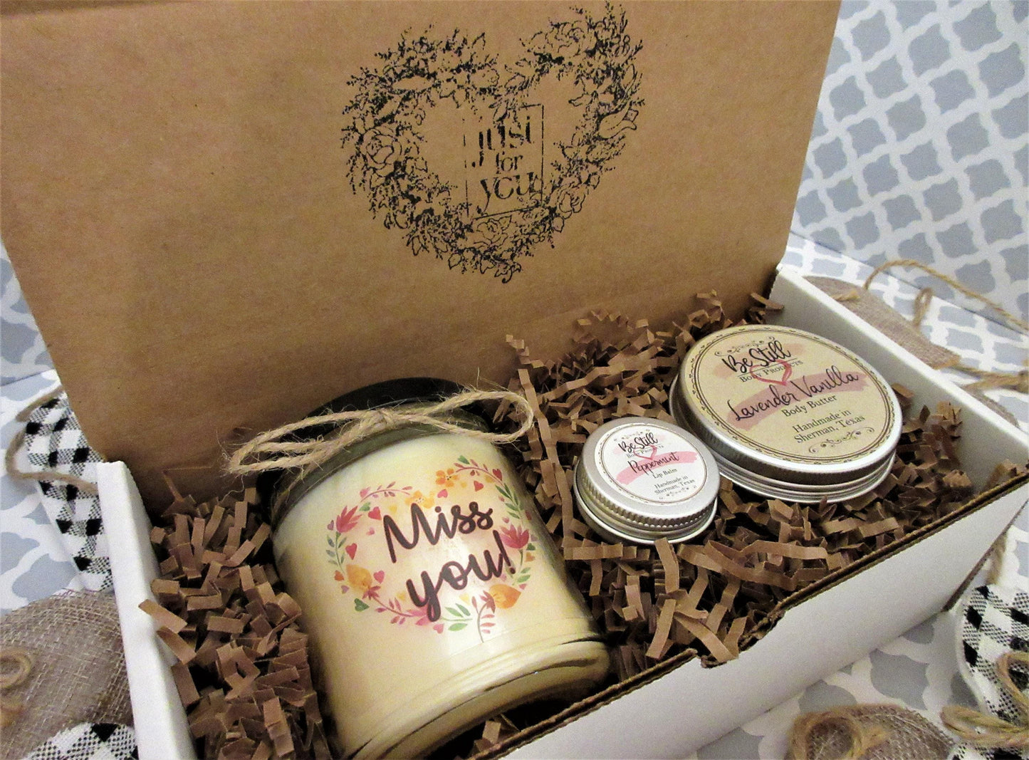 MISS YOU GIFT | Handmade Custom Candle | Self Care Gift Box | Made in Texas | Wife, Mom, Sister, Friend, Daughter, Coworker, Aunt