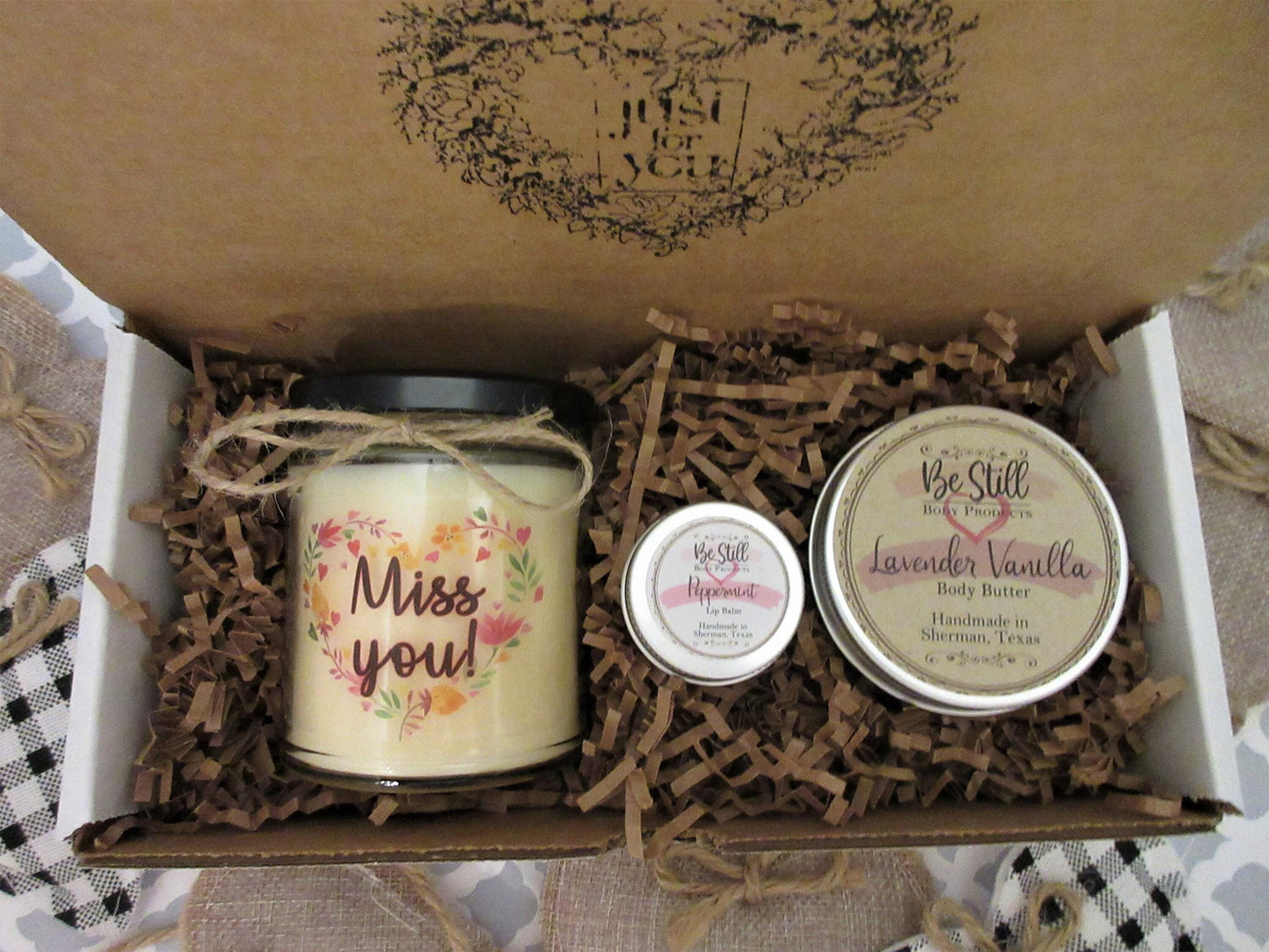 MISS YOU GIFT | Handmade Custom Candle | Self Care Gift Box | Made in Texas | Wife, Mom, Sister, Friend, Daughter, Coworker, Aunt