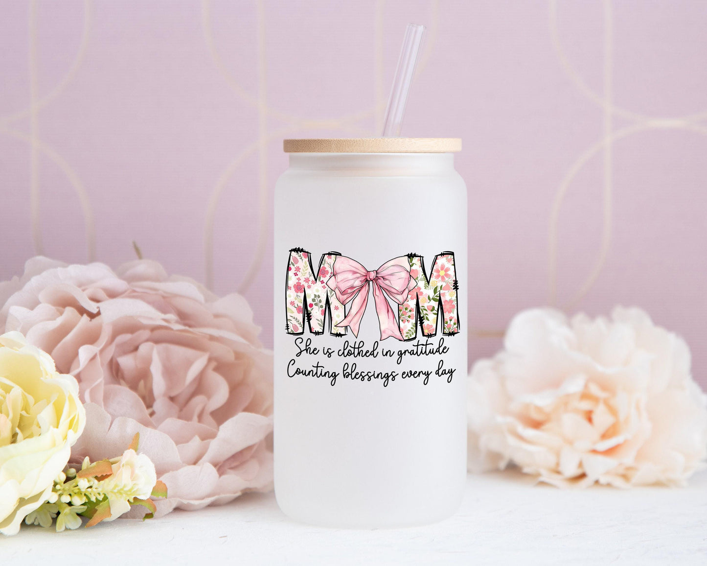 Mom Coquette Gift Box - Pink Bow Candle, T-Shirt, Glass Can, Spa Items