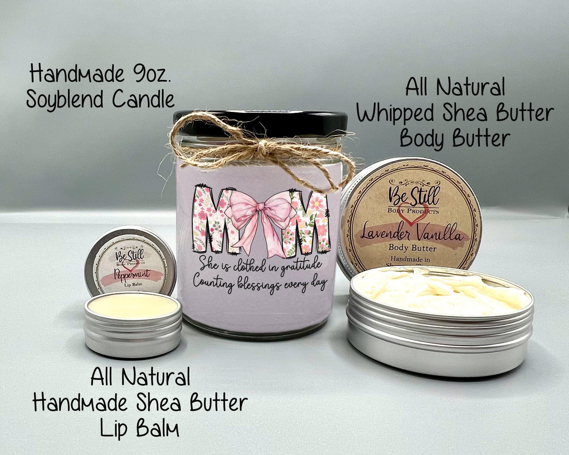 Mom Coquette Gift Box - Pink Bow Candle, T-Shirt, Glass Can, Spa Items