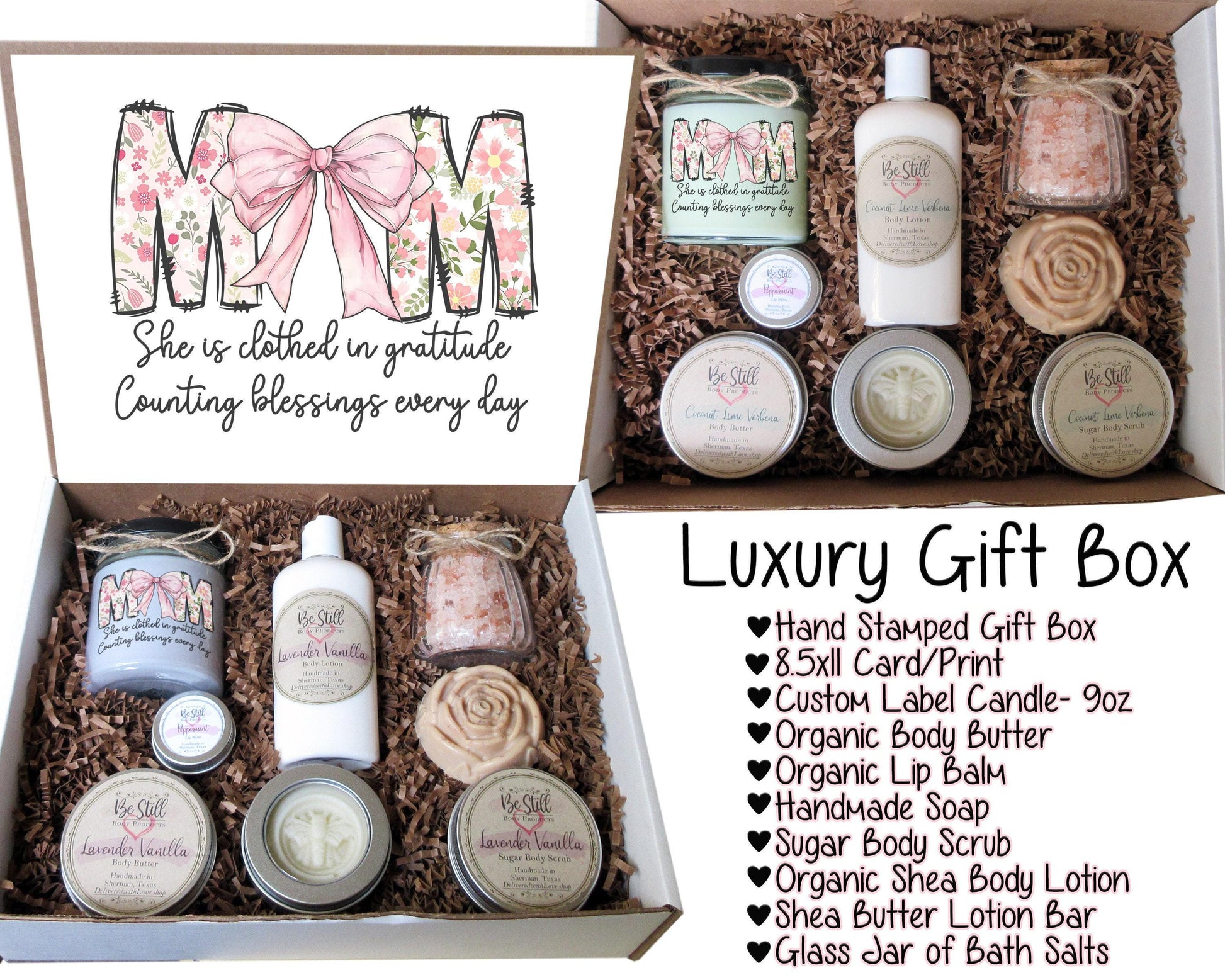 Mom Gift Box with Pink Bow | Care Package for Her | Self Care Gift Box | Gift for Mom | Spa Gift Box | Custom Gift Box