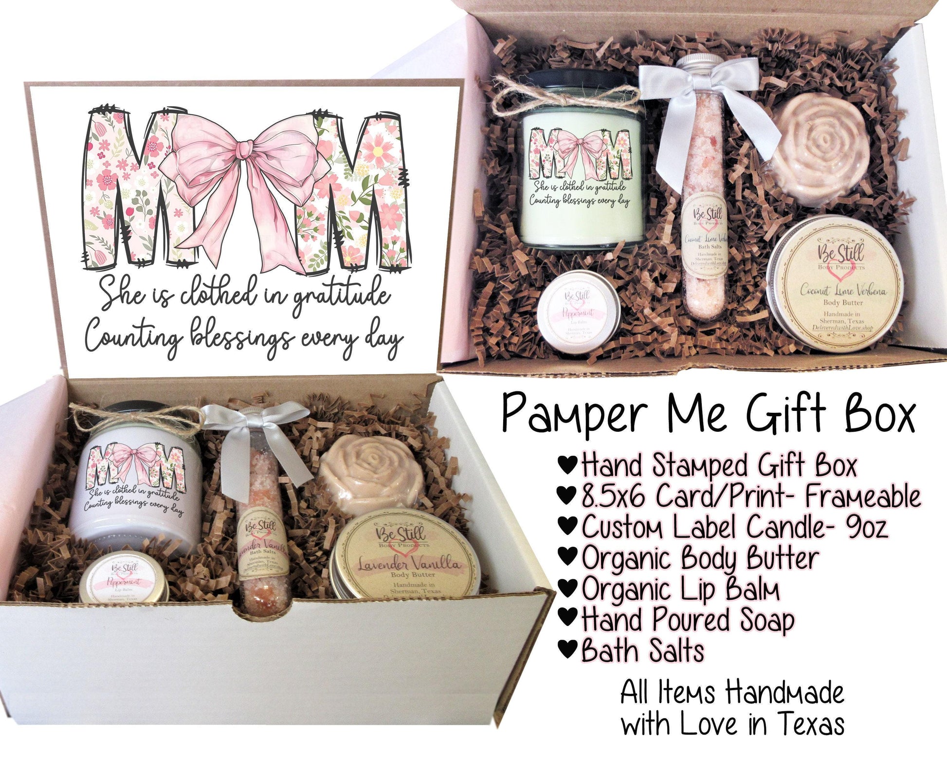 Mom Gift Box with Pink Bow | Care Package for Her | Self Care Gift Box | Gift for Mom | Spa Gift Box | Custom Gift Box