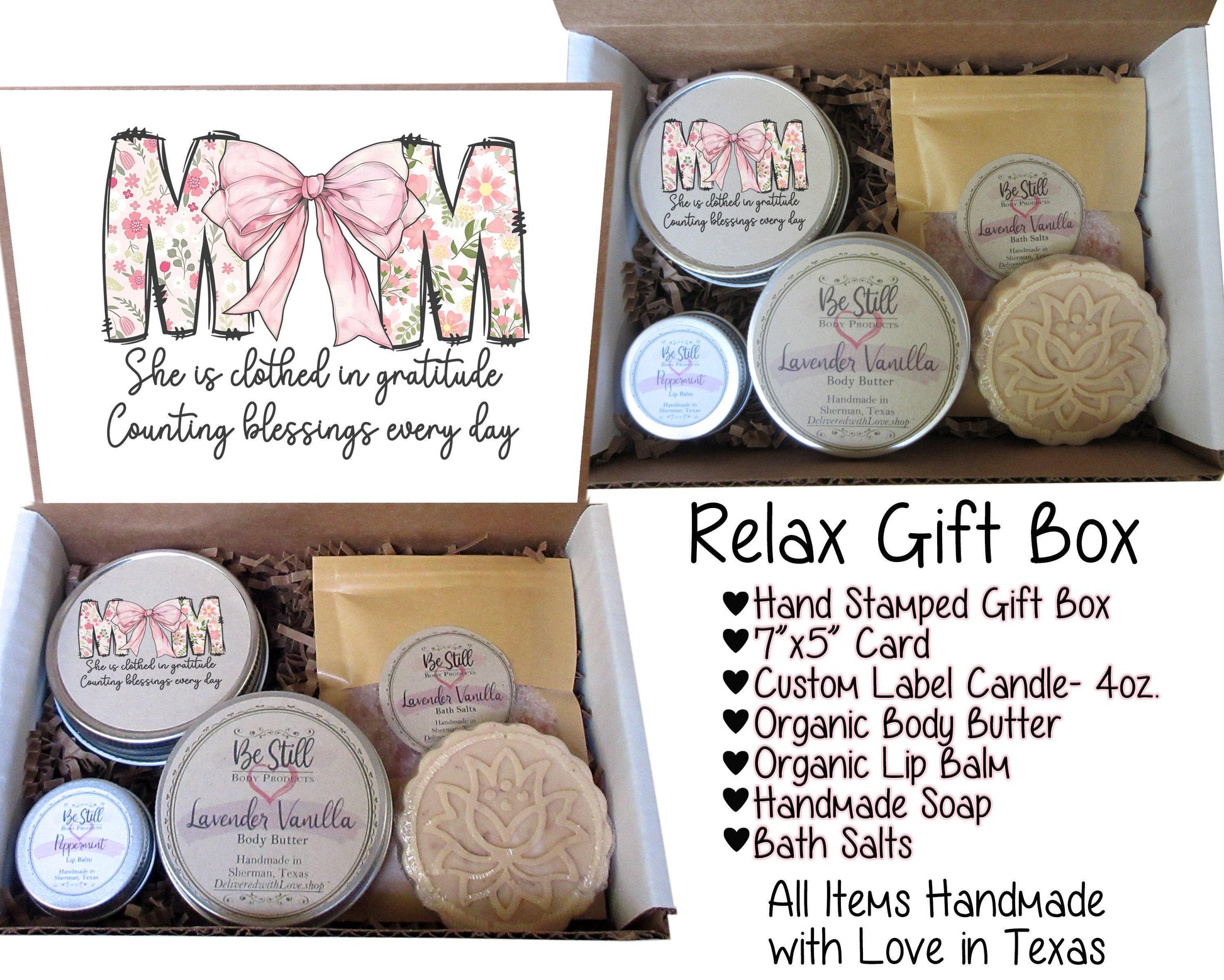 Mom Gift Box with Pink Bow | Care Package for Her | Self Care Gift Box | Gift for Mom | Spa Gift Box | Custom Gift Box