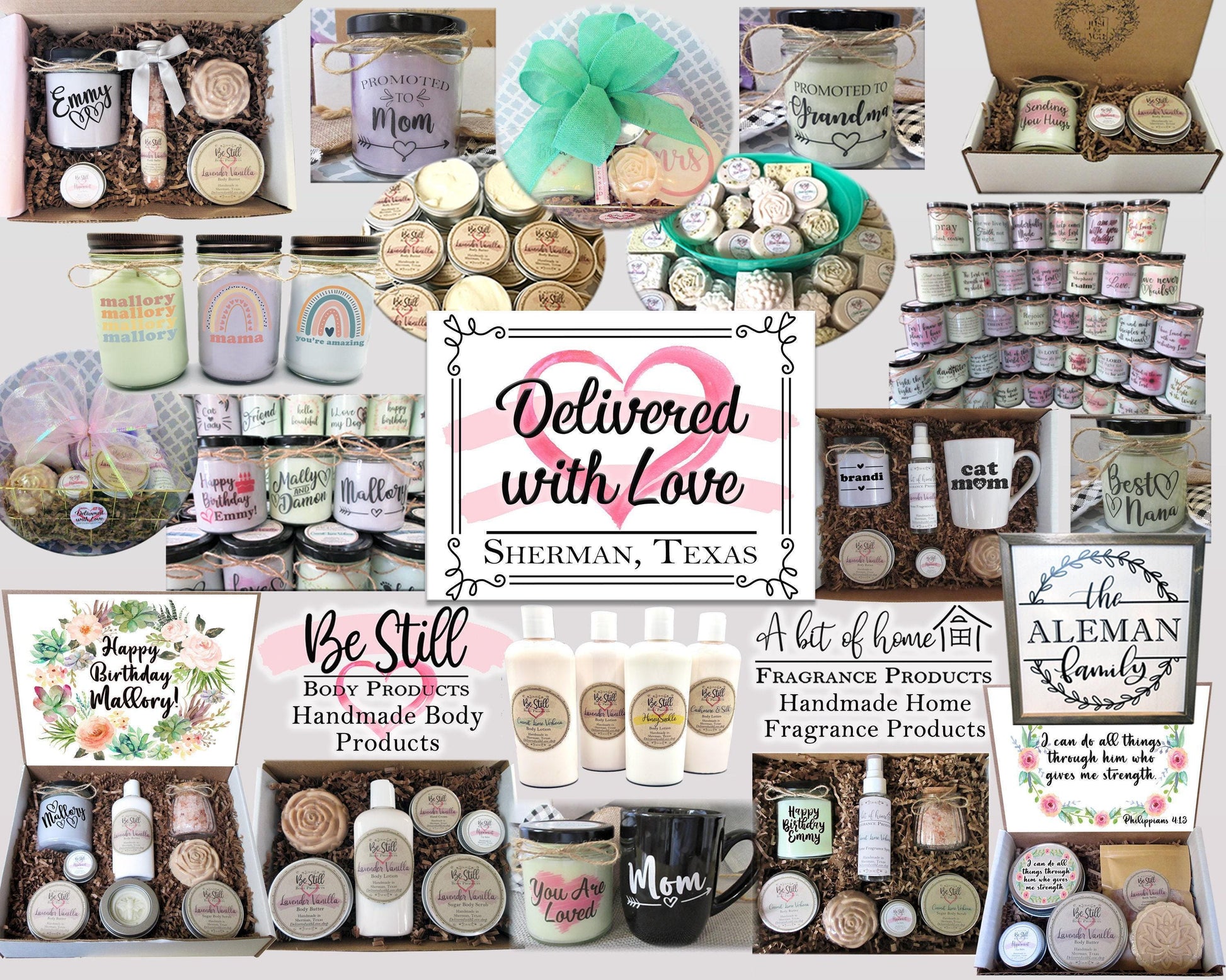 a collage of various items from a gift shop