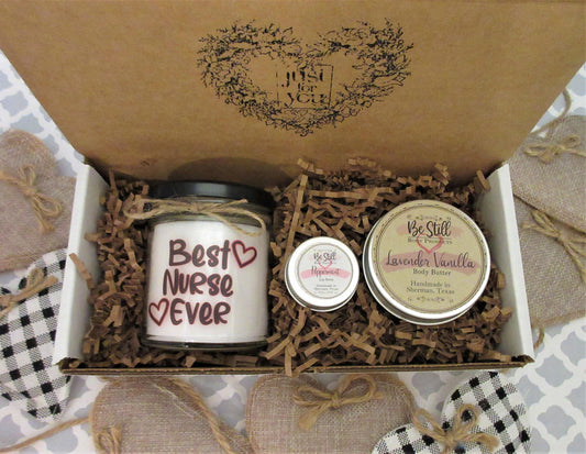 NURSE GIFT | Best Nurse Ever | Handmade Nurse Candle | Self Care Gift Box |  Self Care Package | Birthday, Congrats, Graduation, Thank You