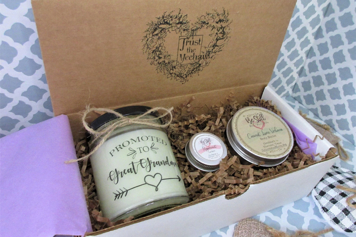 New GREAT GRANDMA GIFT | Promoted to Great Grandma | Great Grandmother Candle | Self Care Gift Box | New Baby, Congratulations