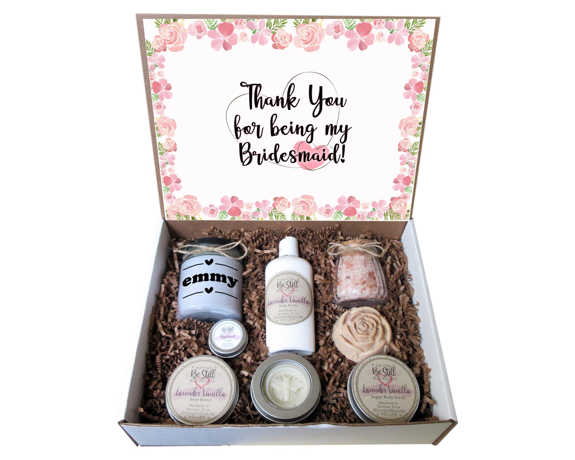 Personalized Bridesmaid Gift Box | Thank You Bridesmaid Gift | Self Care Gift Box | Custom Gift Box | Care Package for Her
