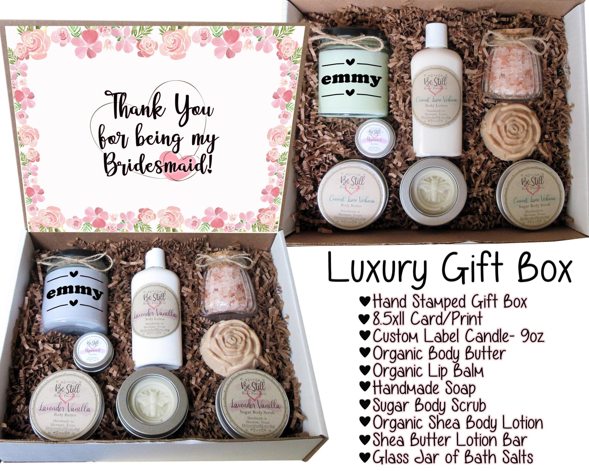 Personalized Bridesmaid Gift Box | Thank You Bridesmaid Gift | Self Care Gift Box | Custom Gift Box | Care Package for Her
