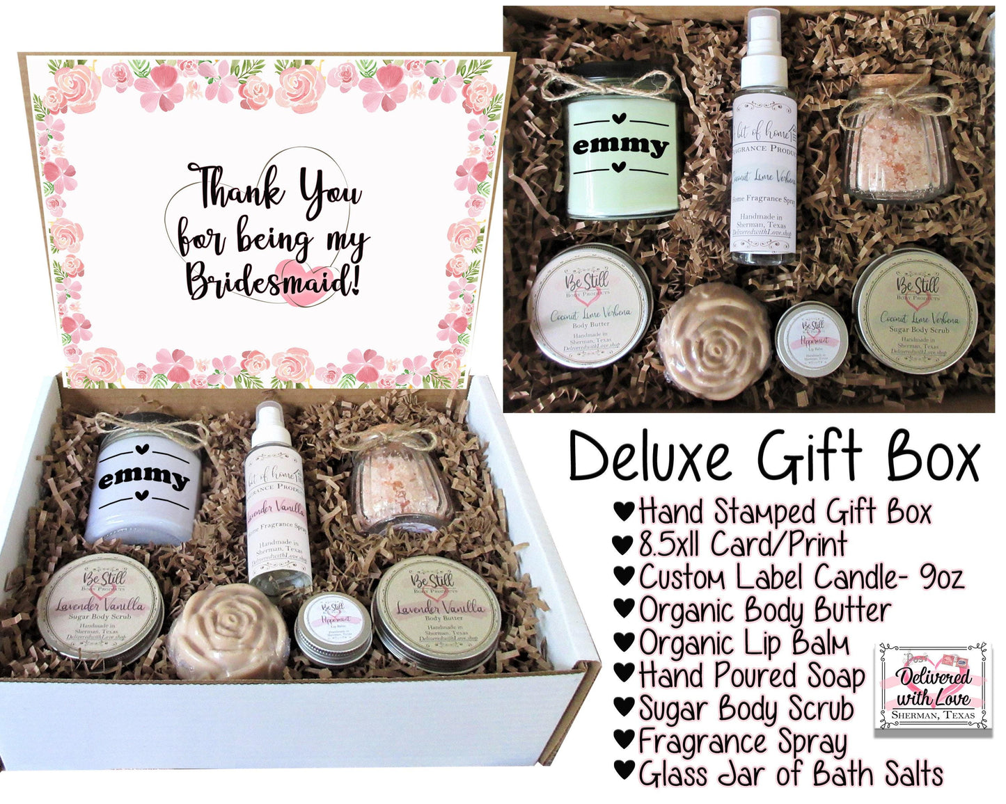 Personalized Bridesmaid Gift Box | Thank You Bridesmaid Gift | Self Care Gift Box | Custom Gift Box | Care Package for Her