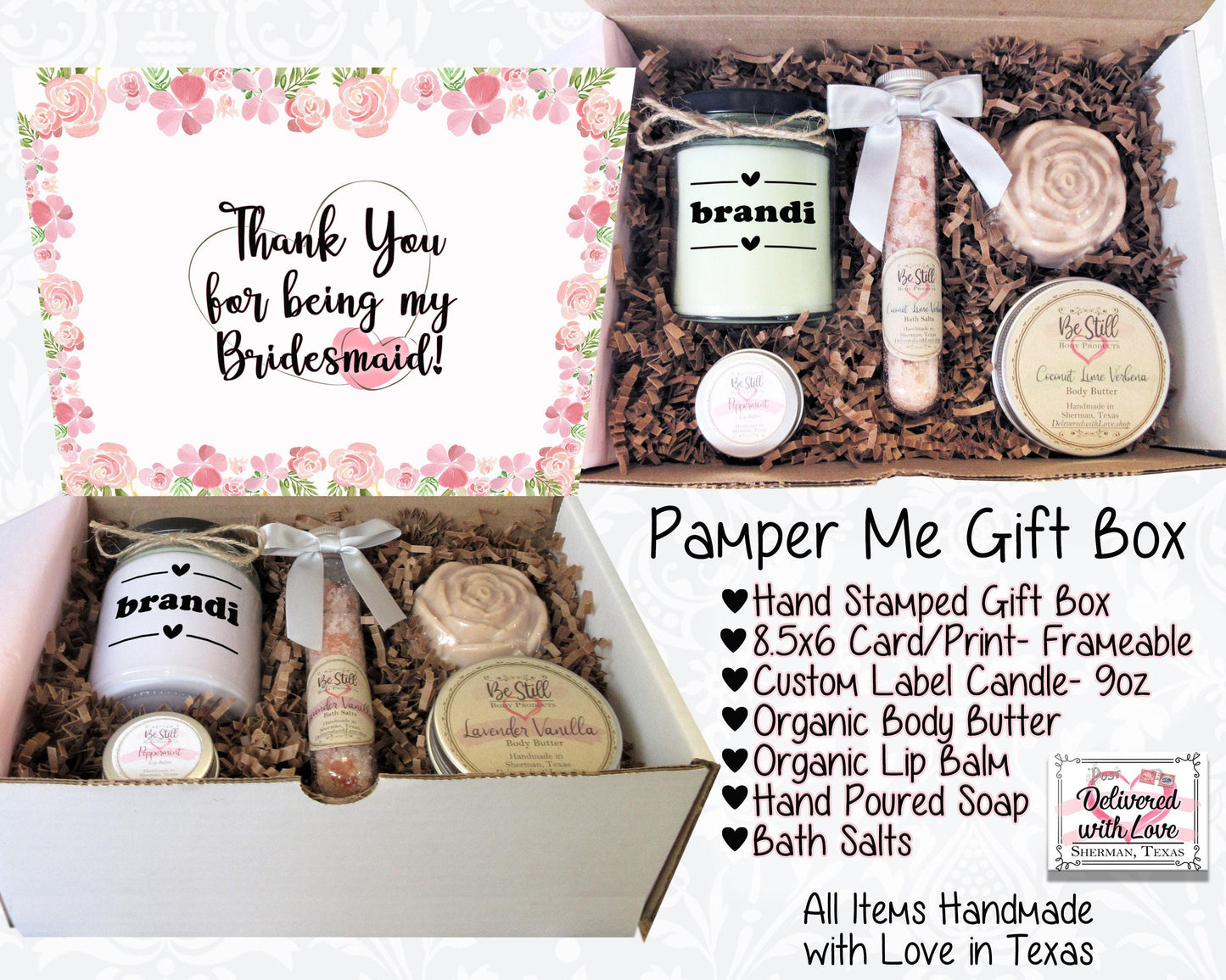 Personalized Bridesmaid Gift Box | Thank You Bridesmaid Gift | Self Care Gift Box | Custom Gift Box | Care Package for Her