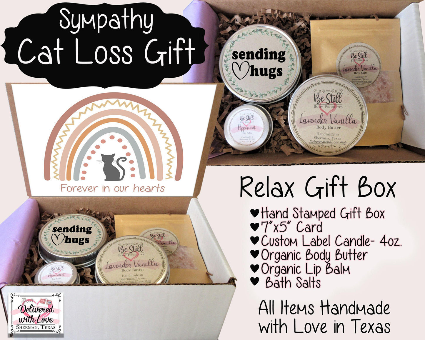 Pet Loss Gift Box | Cat Loss Care Package | Self Care Gift Box | Gift for Loss of Pet Cat | Pet Bereavement for Friend, Coworker, Family