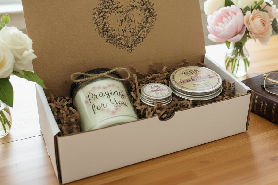 Praying for You | Christian Candle | Gift Box for Women | Encouragement, Get Well, Sympathy Gift | Self Care Gift Box | Friend, Coworker