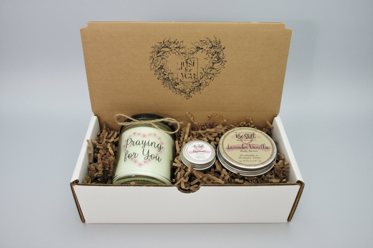 Praying for You | Christian Candle | Gift Box for Women | Encouragement, Get Well, Sympathy Gift | Self Care Gift Box | Friend, Coworker