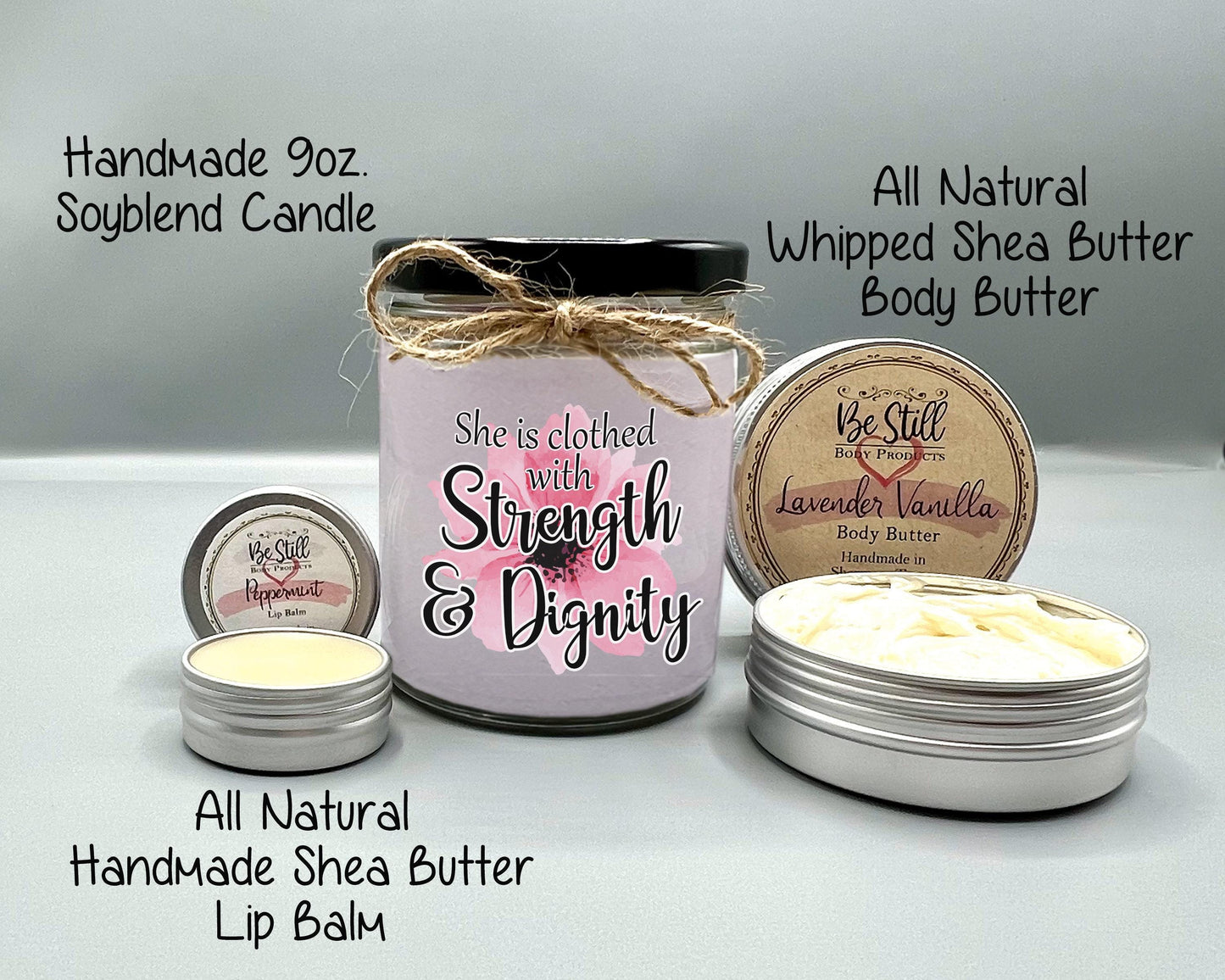 Proverbs 31 Christian Gift Box- Candle, T-Shirt, Tumbler, Spa Items Care Package,  She is Clothed with Strength and Dignity