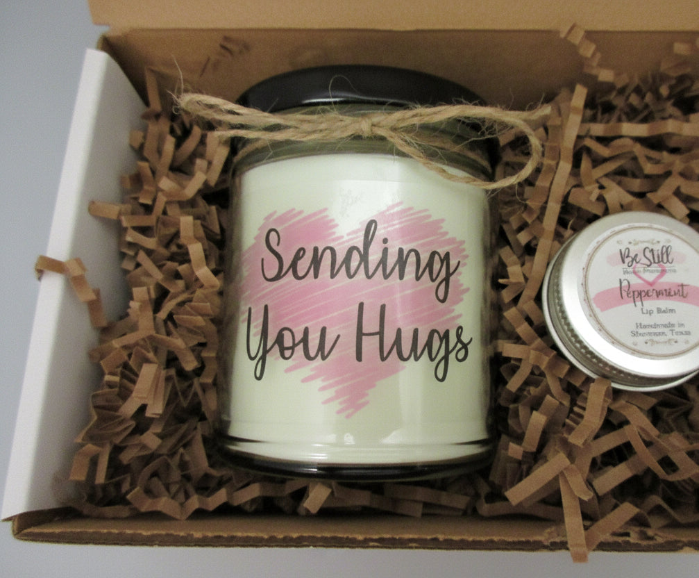 SENDING HUGS GIFT | Handmade Candle | Self Care Gift Box | Encouragement, Get Well, Sympathy, Grieving | Mom, Friend, Coworker, Neighbor