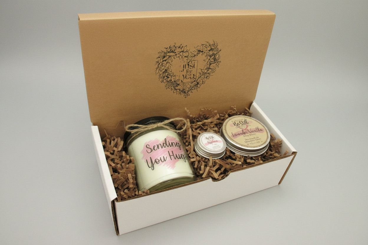 SENDING HUGS GIFT | Handmade Candle | Self Care Gift Box | Encouragement, Get Well, Sympathy, Grieving | Mom, Friend, Coworker, Neighbor