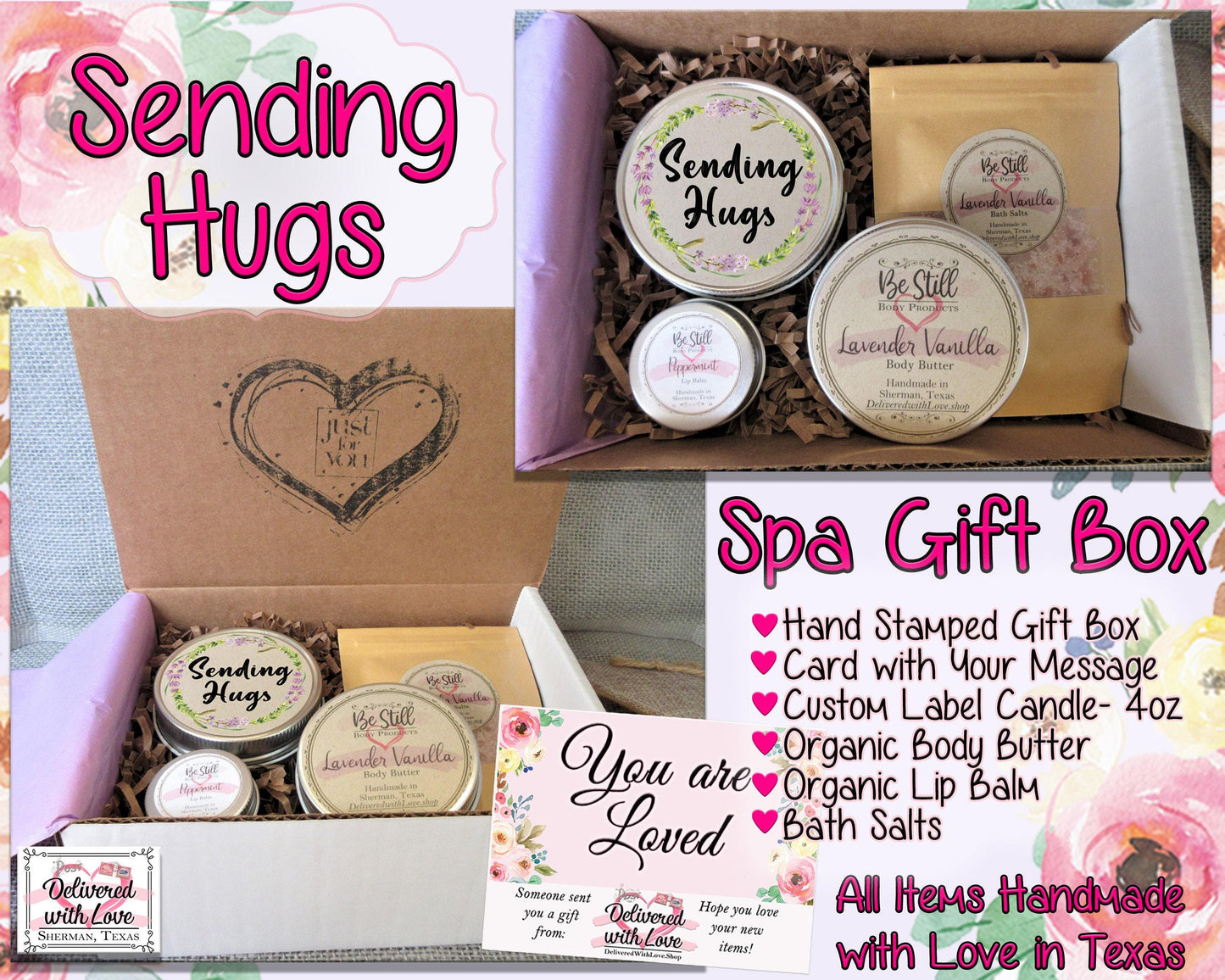 SENDING HUGS Gift | Self Care Gift Box | Care Package for Her | Get Well Gift | Sympathy Gift | Break Up Gift | Condolences Gift