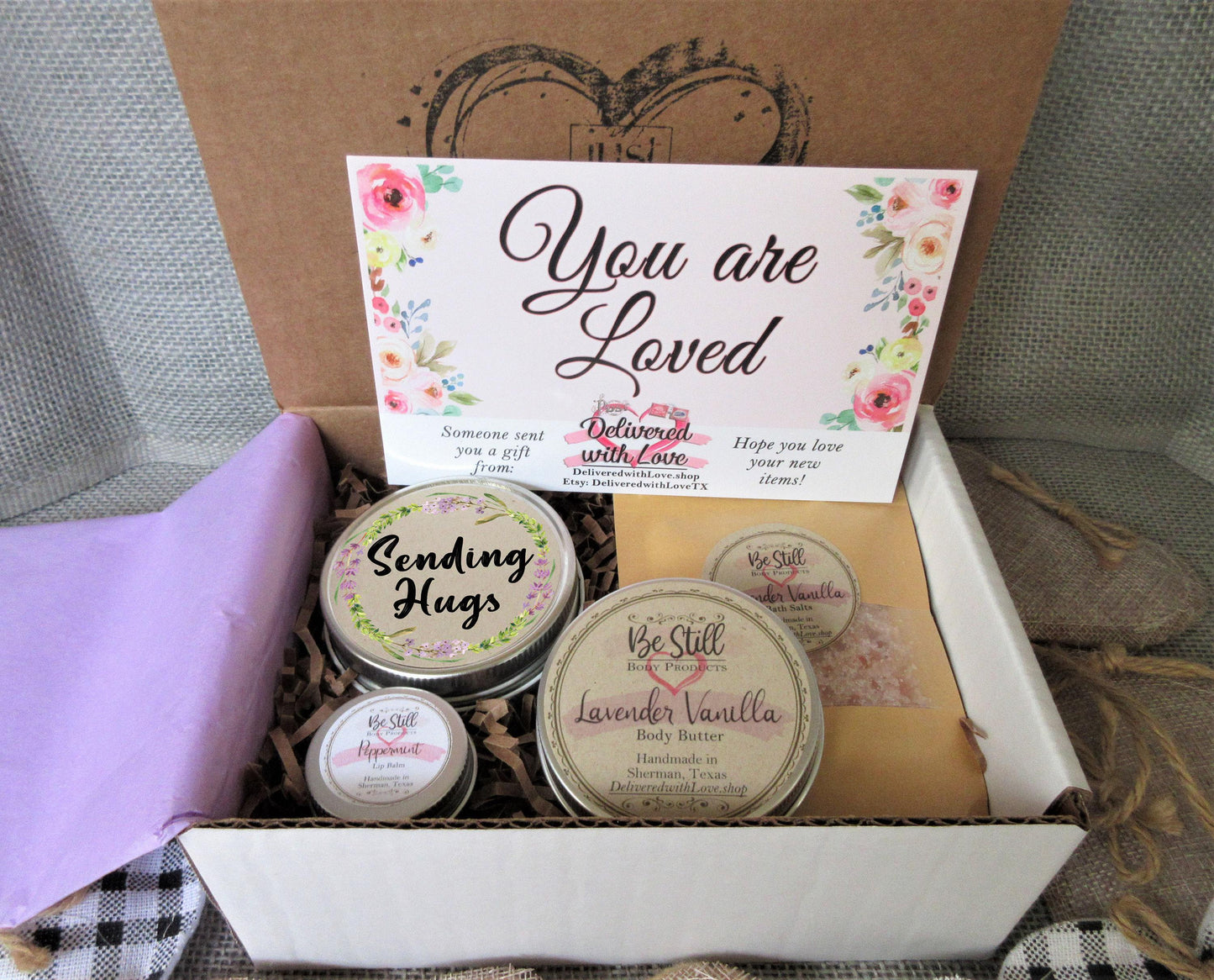 SENDING HUGS Gift | Self Care Gift Box | Care Package for Her | Get Well Gift | Sympathy Gift | Break Up Gift | Condolences Gift