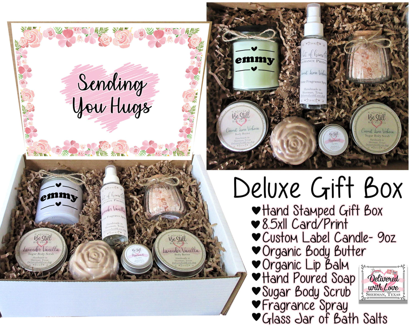 Sending You Hugs Gift Box | Self Care Gift Box | Custom Gift Box | Personalized Care Package | Get Well, Encouragement, Cheer Up Gift