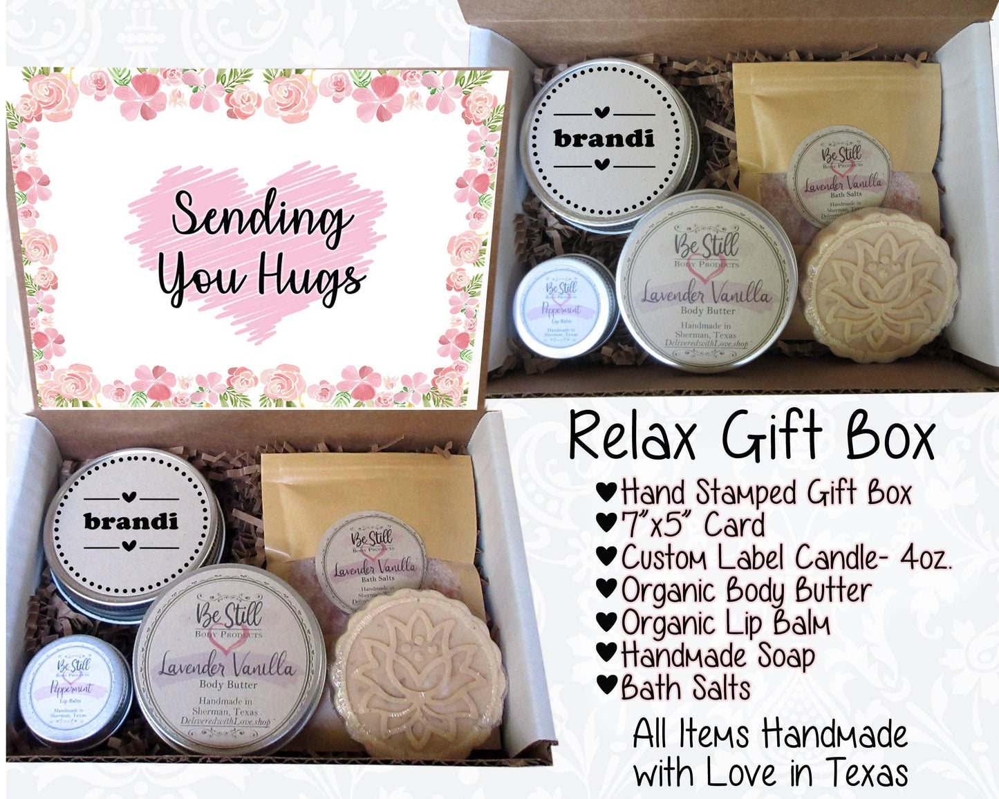 Sending You Hugs Gift Box | Self Care Gift Box | Custom Gift Box | Personalized Care Package | Get Well, Encouragement, Cheer Up Gift