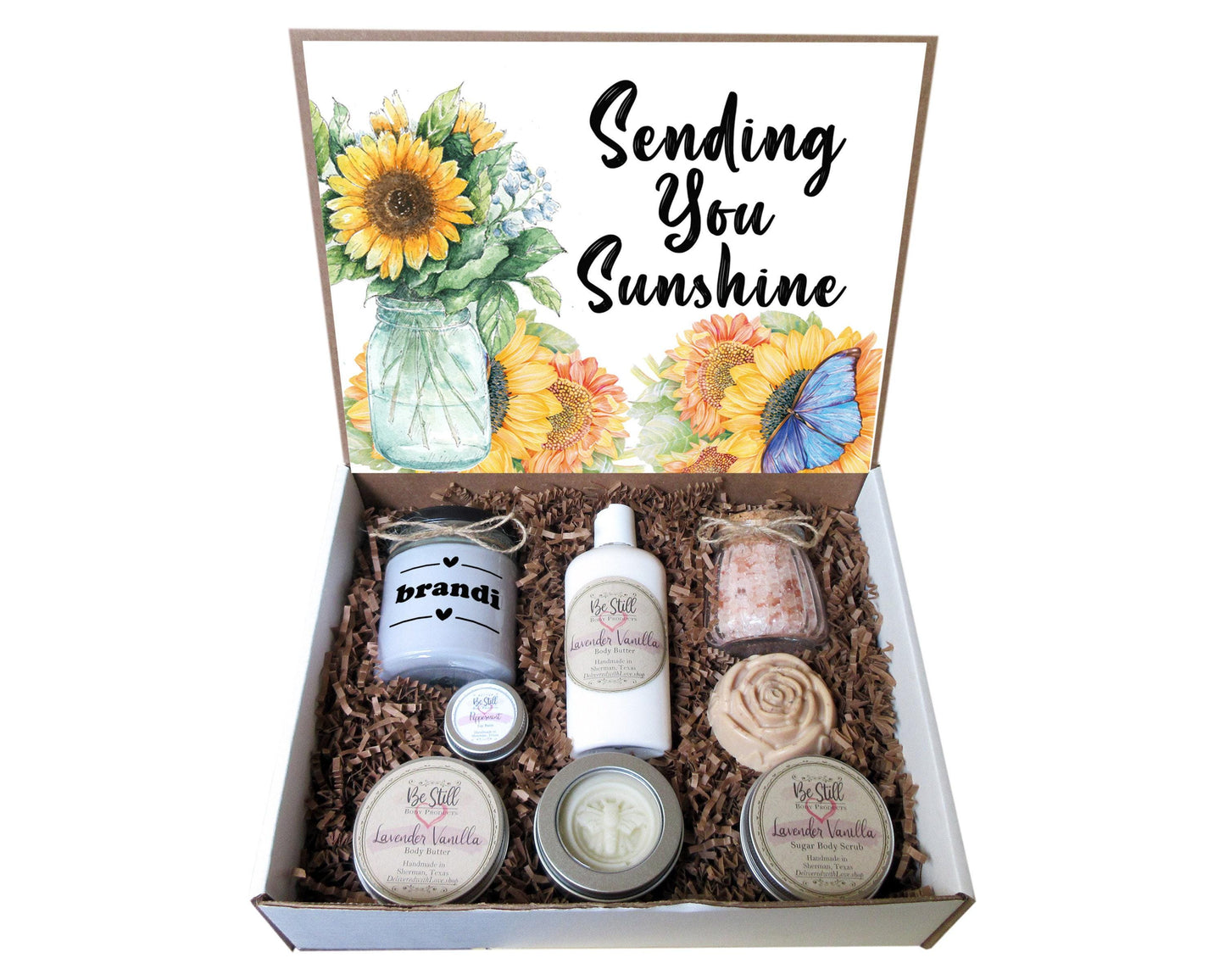 Sending You Sunshine Gift Box | Personalized Self Care Gift Box | Custom Gift Box | Care Package | Get Well, Encouragement, Cheer Up Gift