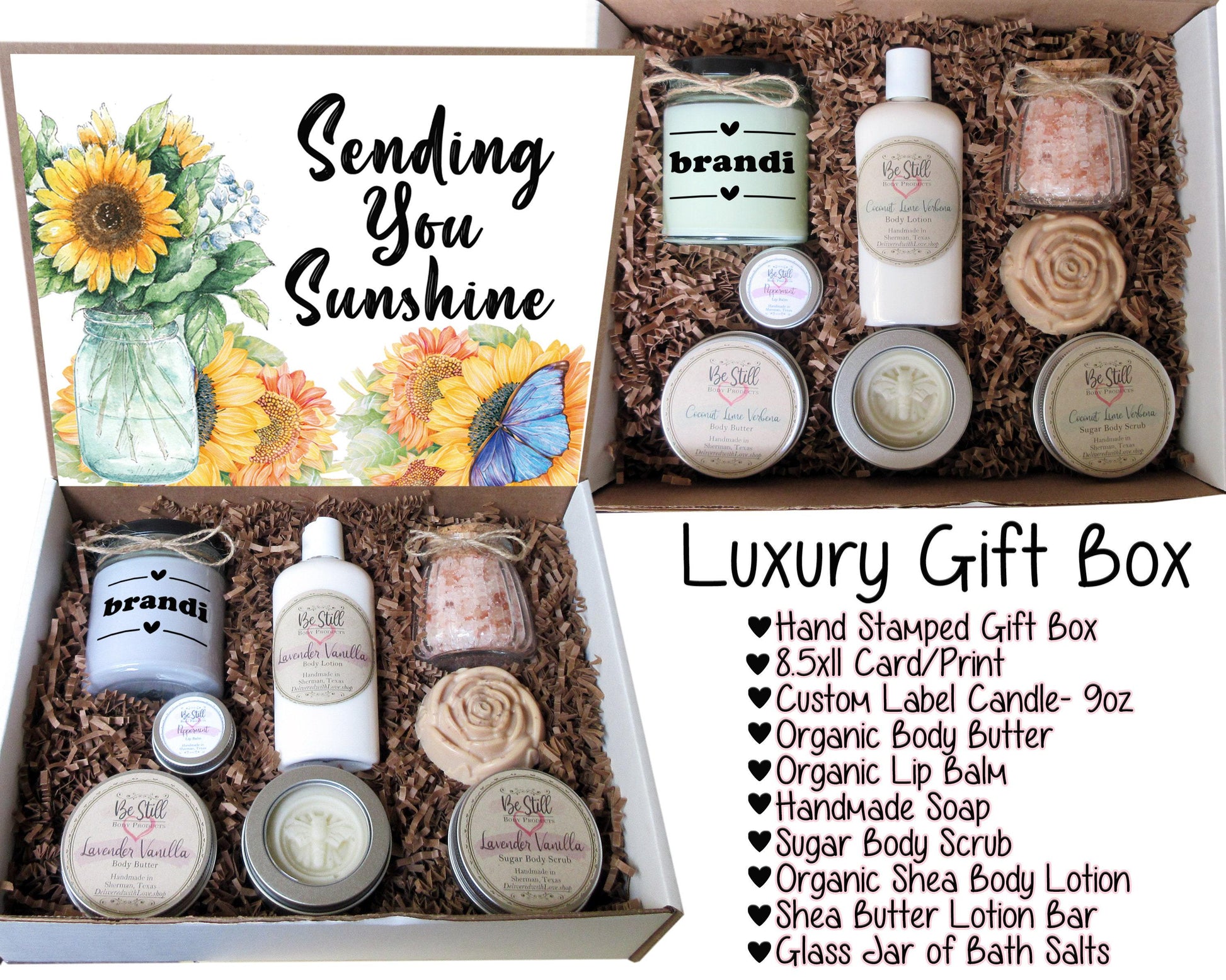 Sending You Sunshine Gift Box | Personalized Self Care Gift Box | Custom Gift Box | Care Package | Get Well, Encouragement, Cheer Up Gift