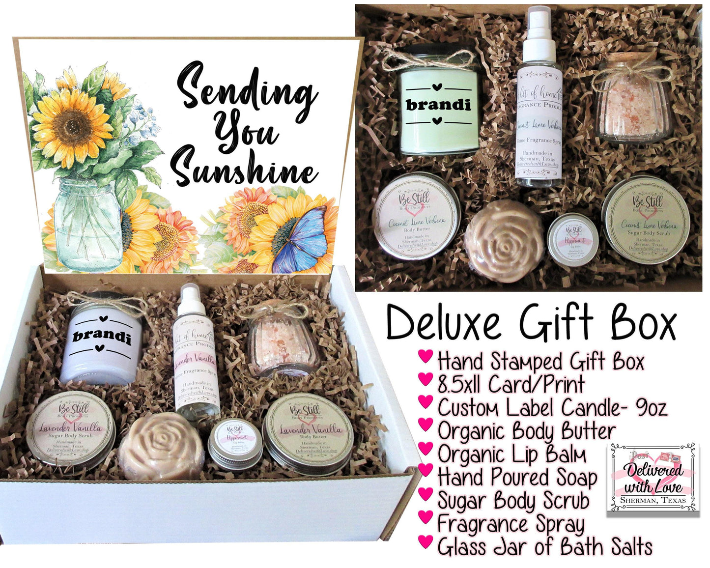 Sending You Sunshine Gift Box | Personalized Self Care Gift Box | Custom Gift Box | Care Package | Get Well, Encouragement, Cheer Up Gift
