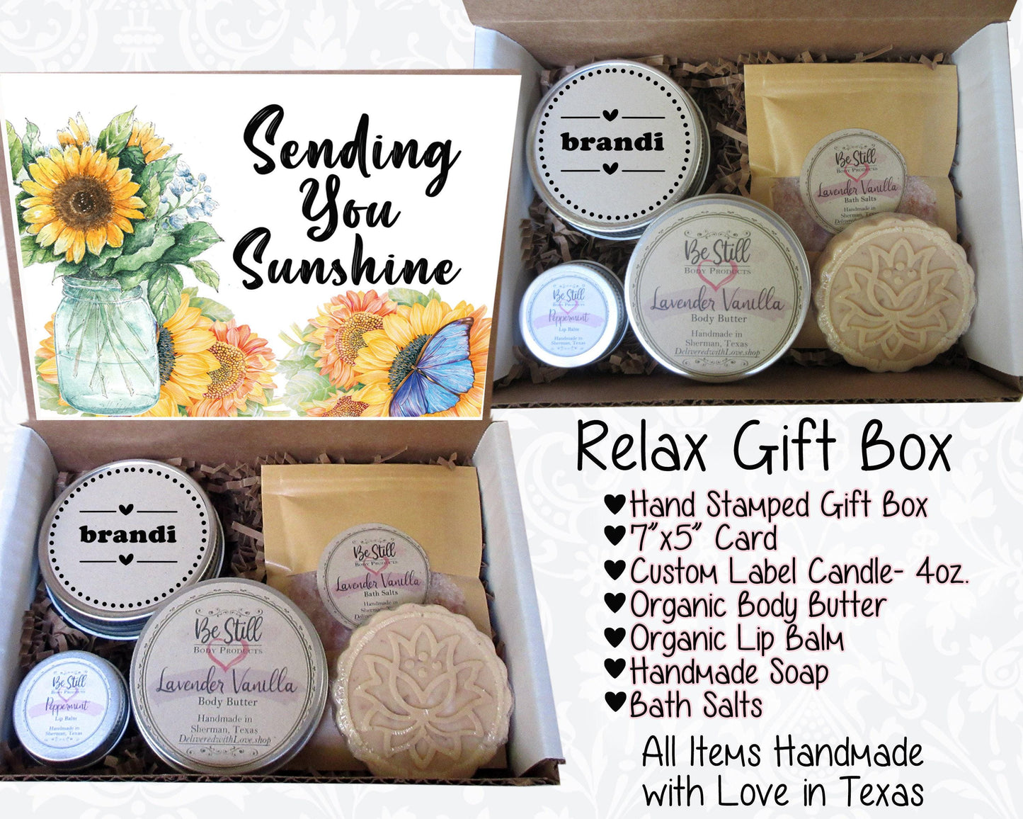 Sending You Sunshine Gift Box | Personalized Self Care Gift Box | Custom Gift Box | Care Package | Get Well, Encouragement, Cheer Up Gift