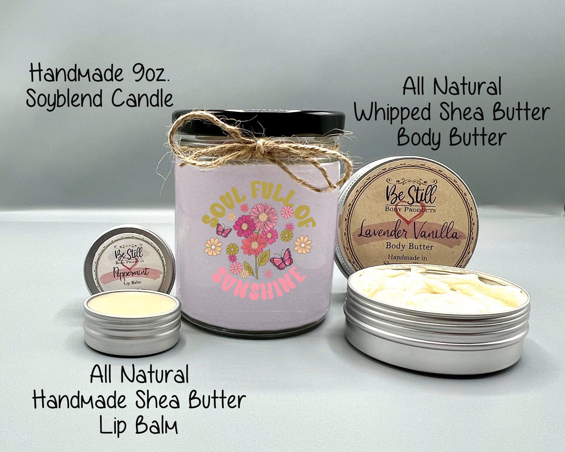 Soul Full of Sunshine Gift Box - Custom Candle, T-Shirt, Glass Can, Handmade Spa Items,  Gift for You or a Loved One