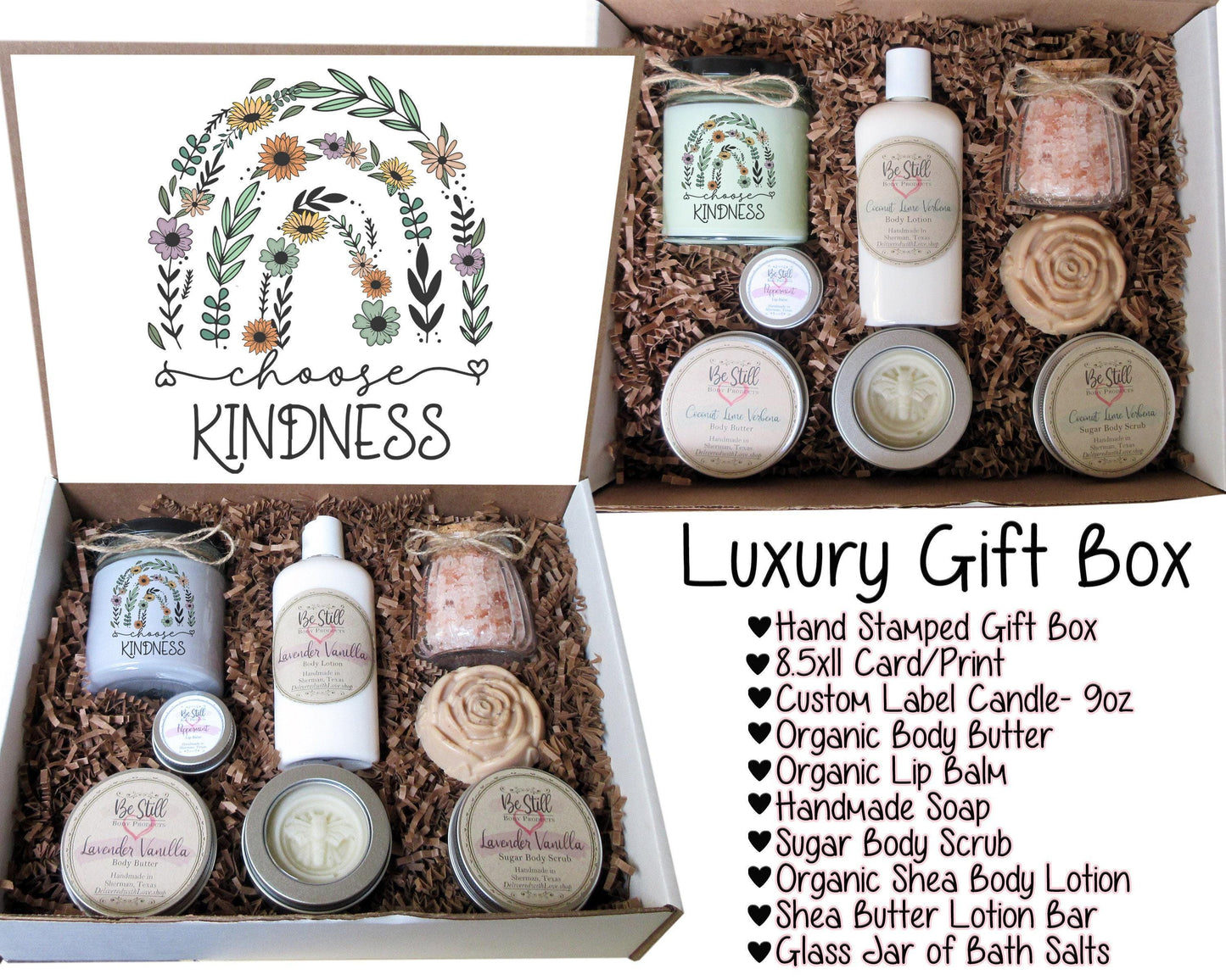 Spa Gift Box | Choose Kindness | Handmade Natural Products | Care Package for Her | Self Care Gift Box | Positive Quote