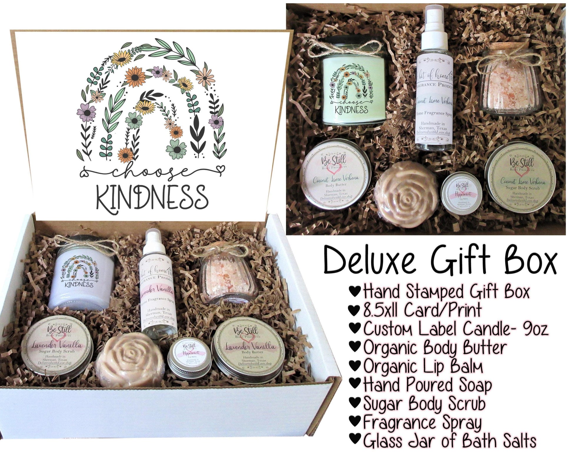 Spa Gift Box | Choose Kindness | Handmade Natural Products | Care Package for Her | Self Care Gift Box | Positive Quote