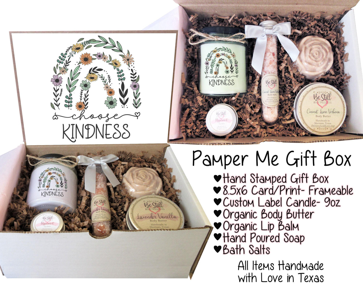Spa Gift Box | Choose Kindness | Handmade Natural Products | Care Package for Her | Self Care Gift Box | Positive Quote