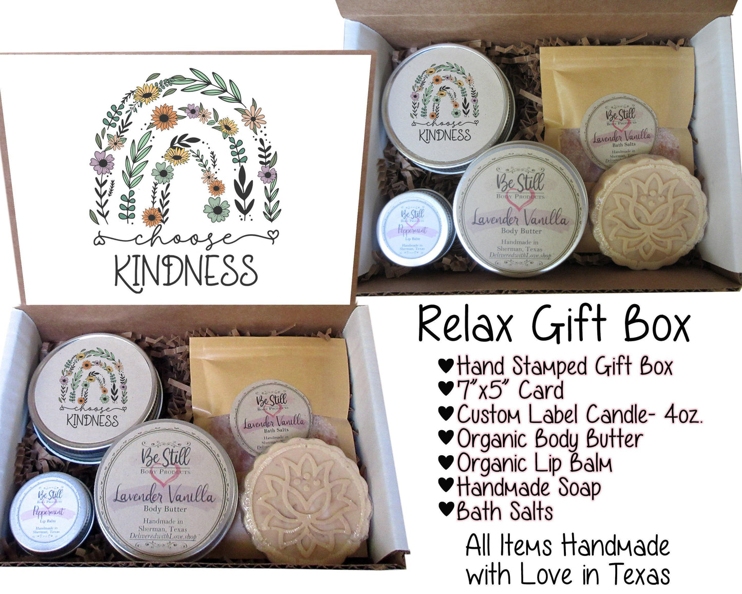 Spa Gift Box | Choose Kindness | Handmade Natural Products | Care Package for Her | Self Care Gift Box | Positive Quote