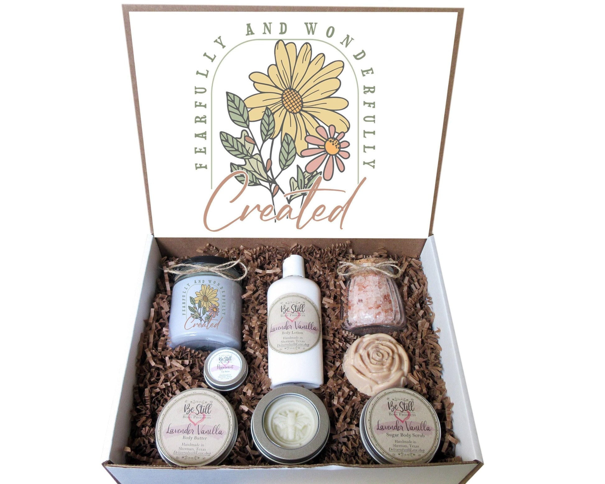 Spa Gift Box | Fearfully & Wonderfully Created | Psalm 139:14 | Christian Gift Box | Care Package for Her | Self Care Gift Box | Handmade