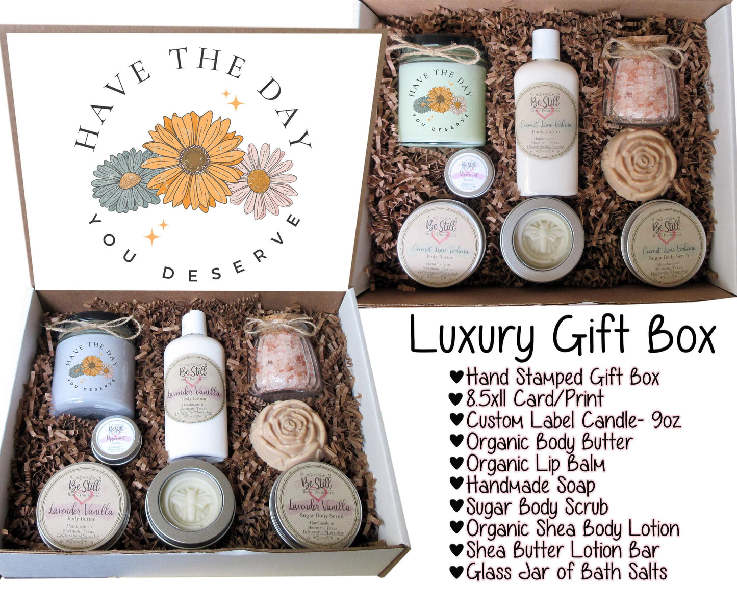 Spa Gift Box | Have the Day You Deserve | Handmade Products | Care Package for Her | Self Care Gift Box | Graduation, Wedding, Birthday