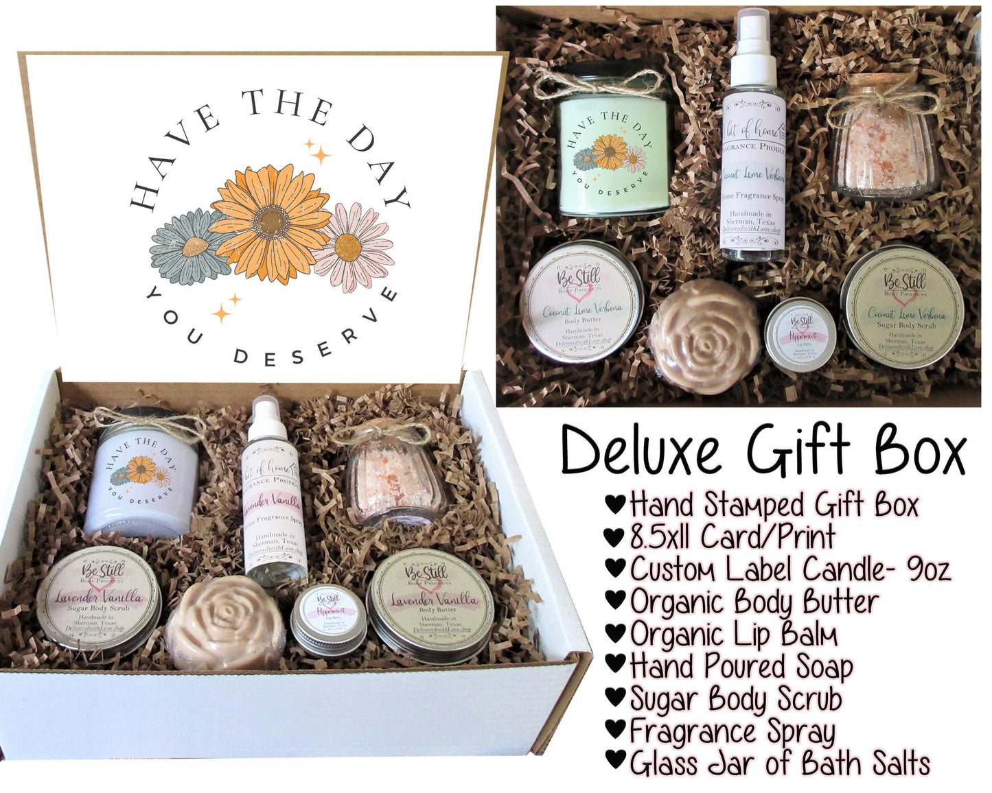 Spa Gift Box | Have the Day You Deserve | Handmade Products | Care Package for Her | Self Care Gift Box | Graduation, Wedding, Birthday