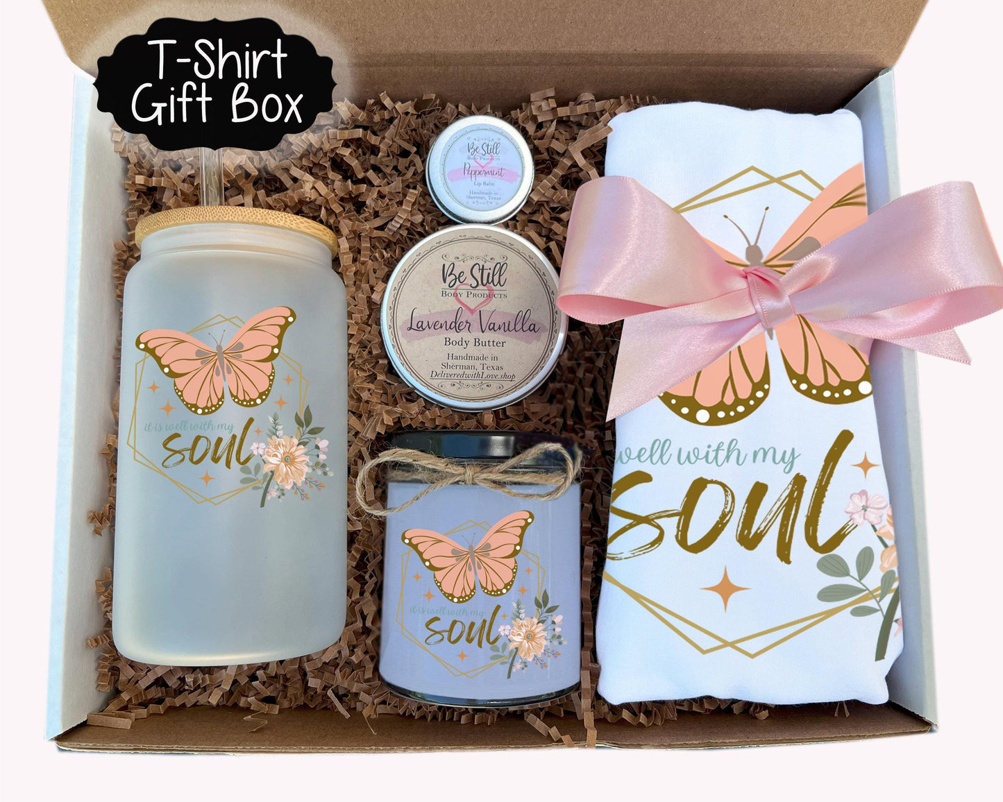 Well With My Soul Christian Gift Box-  Christian Candle, T-Shirt, Tumbler, Spa Items | Care Package for Her