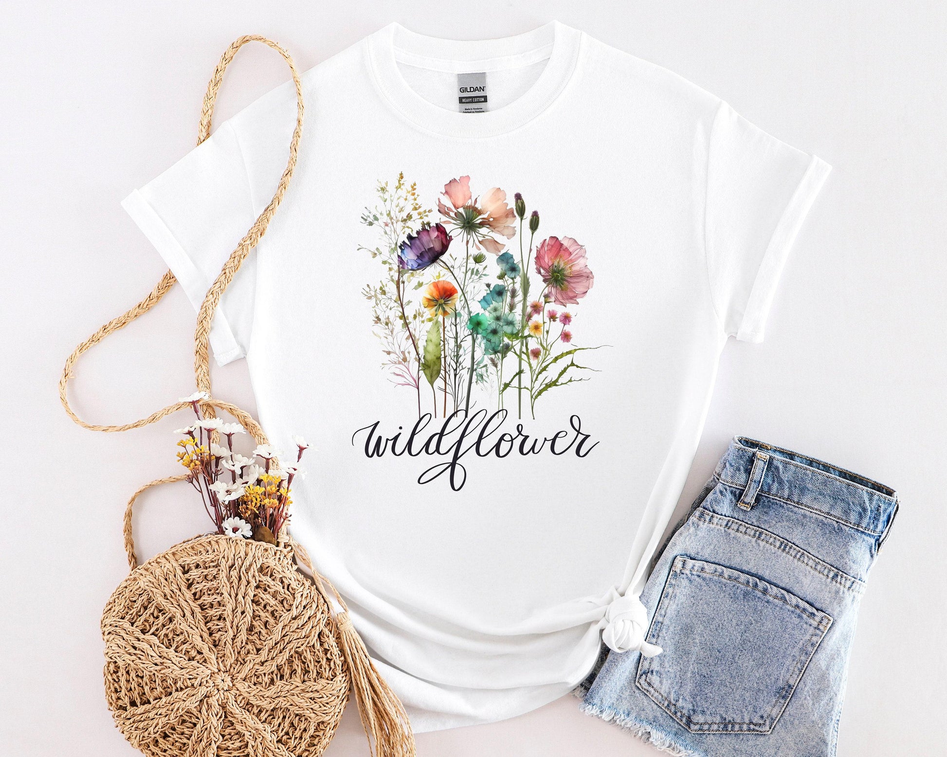 Wildflower T-Shirt Gift Box with Custom Candle, T-Shirt, Tumbler and Spa Items - Handmade Gift - Perfect for You or as a Thoughtful Present