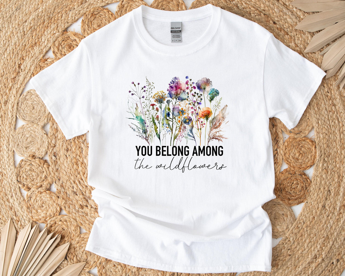 Wildflower T-Shirt Gift Set - Custom Candle, T-Shirt, Glass Can, Spa Items - You Belong Among the Wildflowers