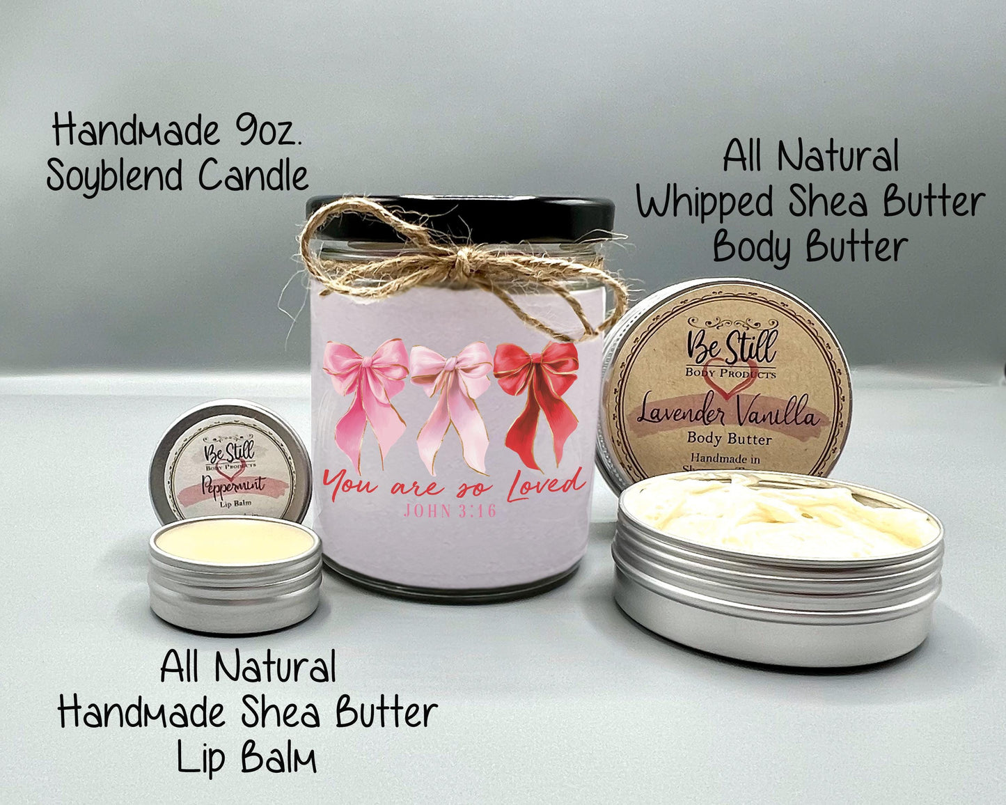You Are Loved Gift Box, John 3 16, T-Shirt, Candle, Glass Can, Handmade Spa Items, Care Package for Her, Gift for Her